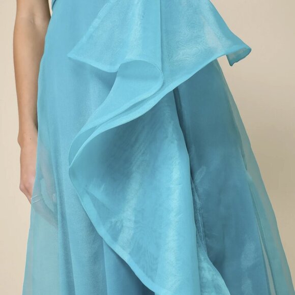 NWT Lulus Exquisite Ease Teal Green Organza Strapless Ruffled Maxi Dress (Sz SM) - Picture 3 of 8